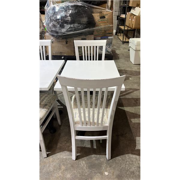 27.5" X 23.5" TABLE WITH METAL BASE & 2 WOOD DINING CHAIRS