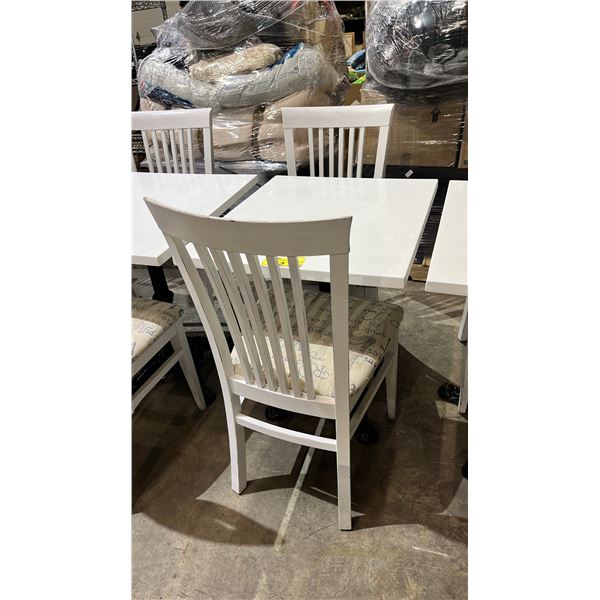 27.5" X 23.5" TABLE WITH METAL BASE & 2 WOOD DINING CHAIRS