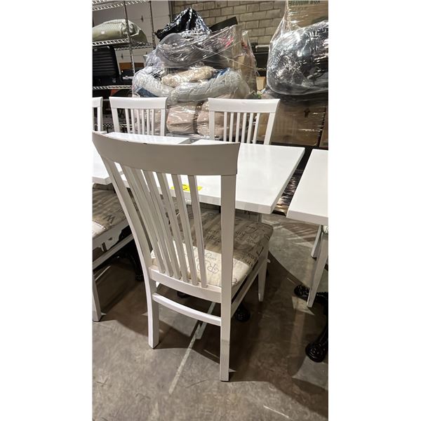 27.5" X 23.5" TABLE WITH METAL BASE & 2 WOOD DINING CHAIRS - *DIFFERENT COLOUR SEATS*