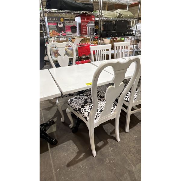 27.5" X 23.5" TABLE WITH METAL BASE & 2 WOOD DINING CHAIRS