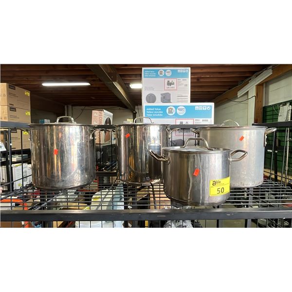 (4) ASSORTED STAINLESS STEEL STOCK POTS