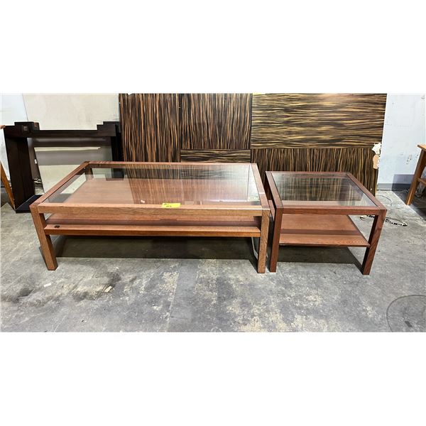 GLASS TOP COFFEE TABLE WITH SIDE TABLE