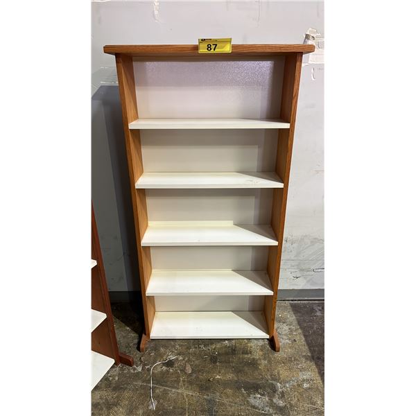 5-SHELF WOOD BOOKCASE: APPROX. 49"T X 26"W X 7.5"D