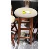 Image 3 : WOOD PLANTER STAND & (2) WOOD STOOLS WITH FABRIC UPHOLSTERED PADDED SEATS