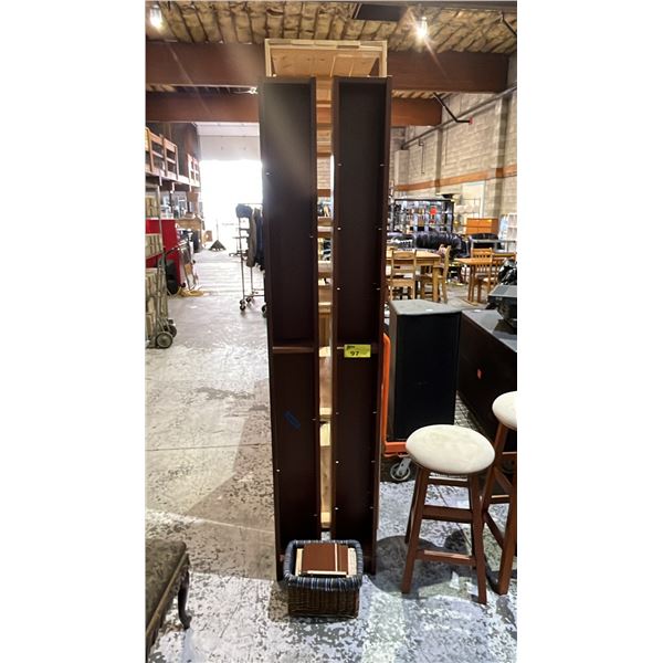PAIR OF WOOD CD STORAGE TOWERS: 80"T X 8"W X 7"D