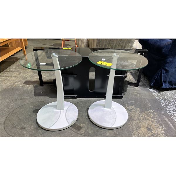 PAIR OF 18" DIAMETER GLASS TOP SIDE TABLES