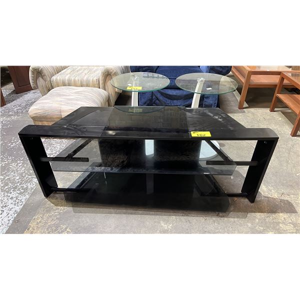 BLACK GLASS TV STAND: 55"W X 20"T X 15"D