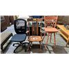 Image 1 : WOOD ROCKING CHAIR, BAR HEIGHT CHAIR & ADJUSTABLE OFFICE CHAIR
