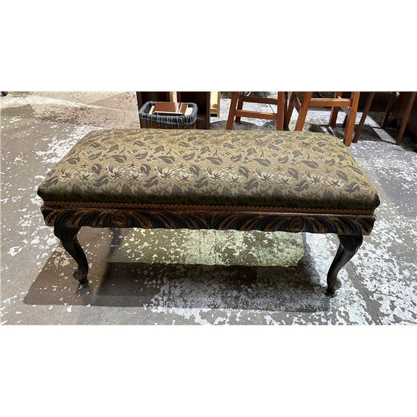 PADDED BENCH WITH WOOD LEGS: APPROX. 34"W X 15"T X 15"D