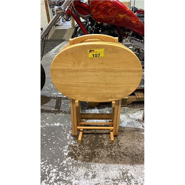SET OF 4 VINTAGE WOOD TV TRAYS
