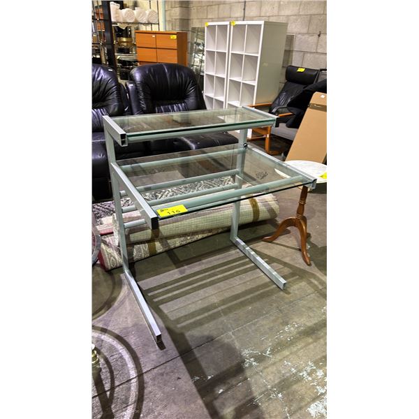 2-TIER MODERN METAL & GLASS COMPUTER DESK 24" X 32" X 37.5"