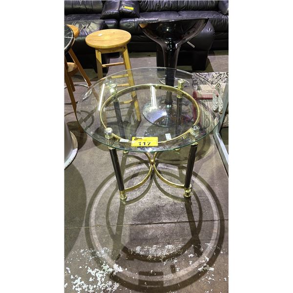 MODERN ROUND BEVELED GLASS TOP TABLE 27" X 21"