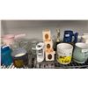 Image 3 : SHELF OF ASSORTED ITEMS INCLUDING; MUGS, CANDLE, GLASSWARE & MORE