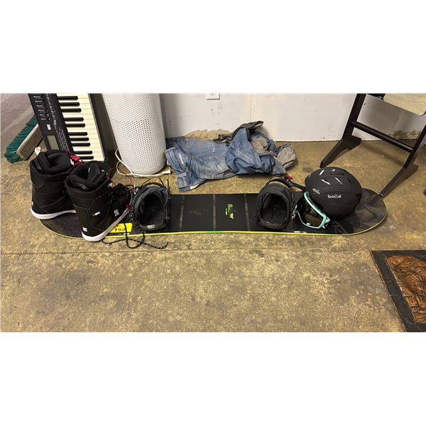 MOSAIC SNOWBOARD WITH BINDINGS, DC BOOTS, HELMET, GOGGLES & BURTON JEAN-STYLE PANTS