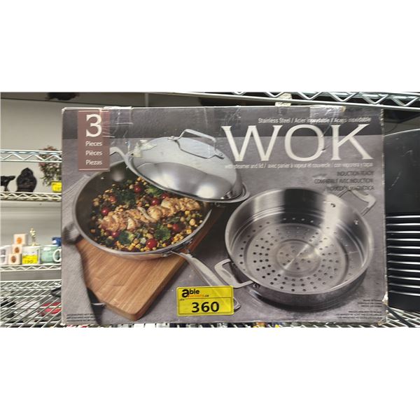 3-PC STAINLESS STEEL WOK