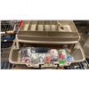 Image 3 : SHELF OF ASSORTED FISHING GEAR INCLUDING; TACKLE BOX WITH CONTENTS, (2) FISHING RODS, NET & TACKLE