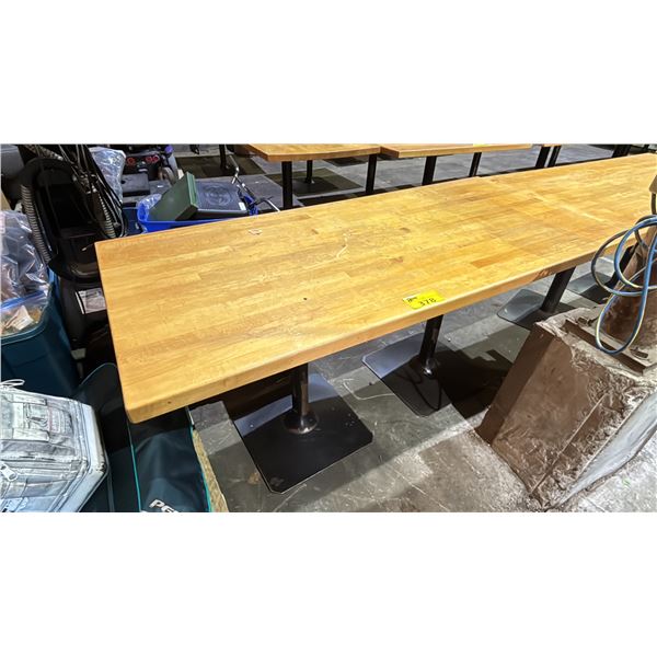 RECTANGULAR WOODEN TABLE WITH METAL BASE - APPROX. 66" X 30"