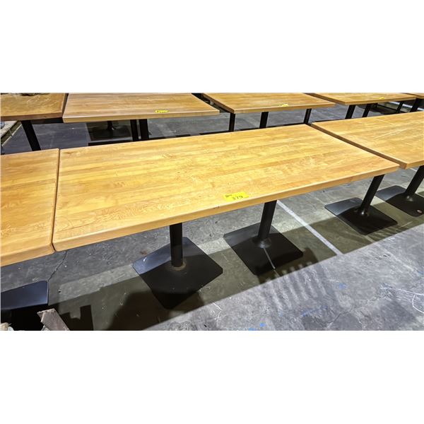 RECTANGULAR WOODEN TABLE WITH METAL BASE - APPROX. 66" X 30"