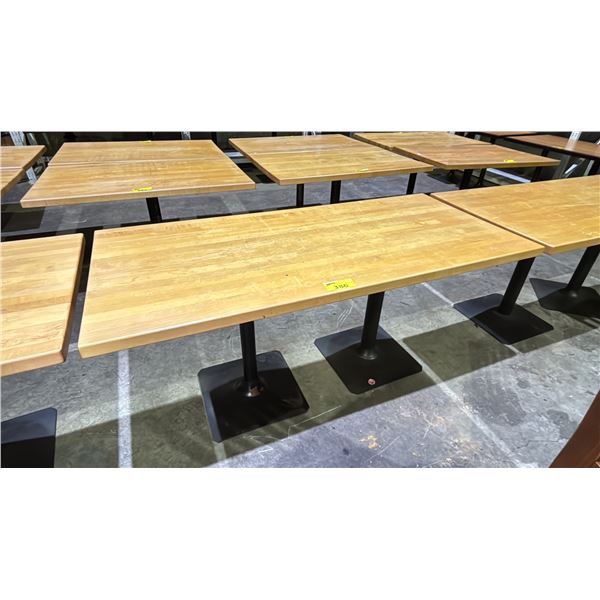 RECTANGULAR WOODEN TABLE WITH METAL BASE - APPROX. 66" X 30"