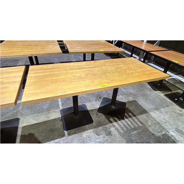 RECTANGULAR WOODEN TABLE WITH METAL BASE - APPROX. 66" X 30"