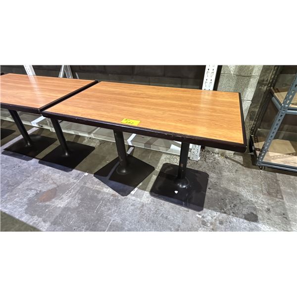 RECTANGULAR WOODEN TABLE WITH METAL BASE- APPROX. 48" X 28"