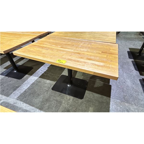 8RECTANGULAR WOODEN TABLE WITH METAL BASE- APPROX. 48" X 30"