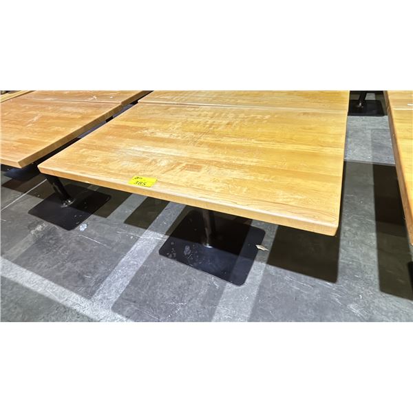 RECTANGULAR WOODEN TABLE WITH METAL BASE - APPROX. 48" X 30"