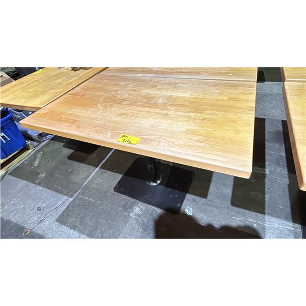 RECTANGULAR WOODEN TABLE WITH METAL BASE - APPROX. 48" X 30"