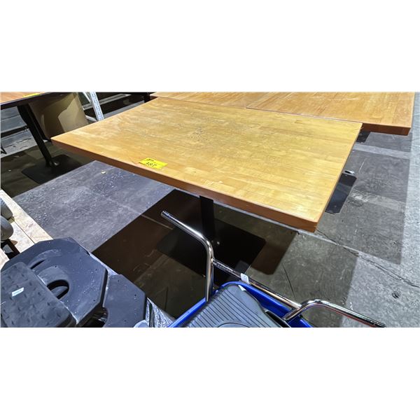 RECTANGULAR WOODEN TABLE WITH METAL BASE - APPROX. 48" X 30"
