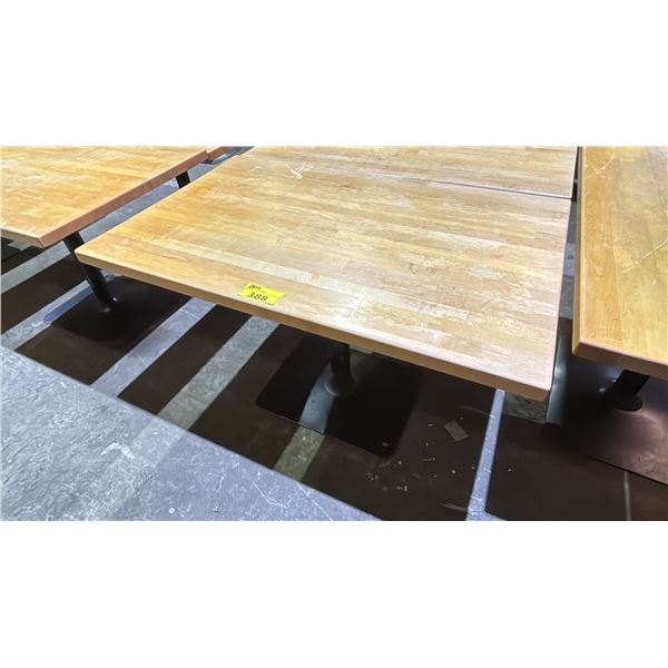 RECTANGULAR WOODEN TABLE WITH METAL BASE - APPROX. 48" X 30"