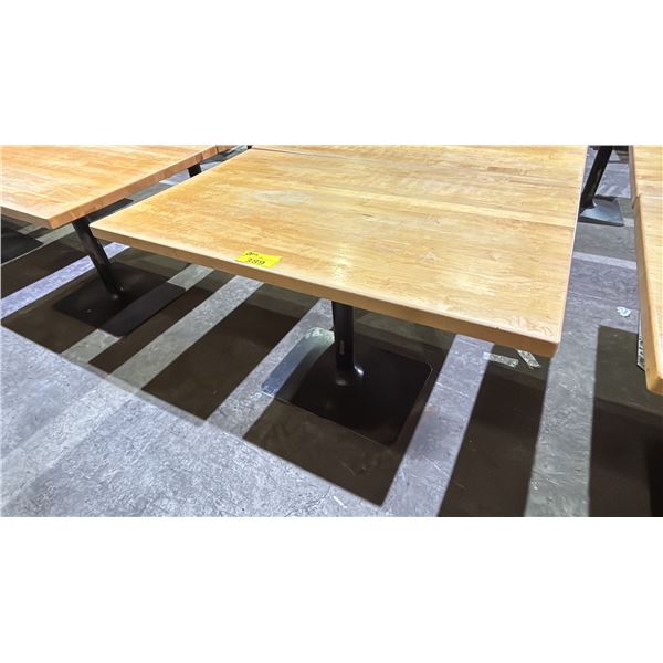 RECTANGULAR WOODEN TABLE WITH METAL BASE - APPROX. 48" X 30"