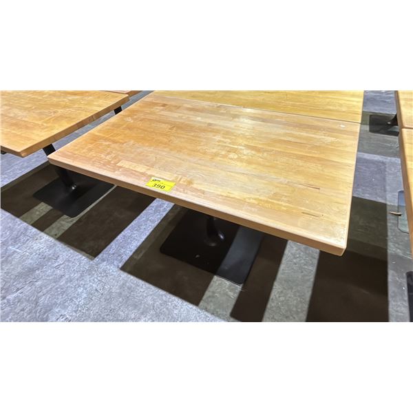RECTANGULAR WOODEN TABLE WITH METAL BASE - APPROX. 48" X 30"