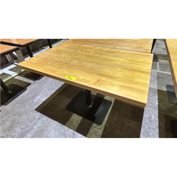 RECTANGULAR WOODEN TABLE WITH METAL BASE - APPROX. 48" X 30"