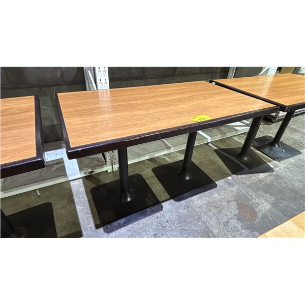 RECTANGULAR WOODEN TABLE WITH METAL BASE - APPROX. 48" X 28"