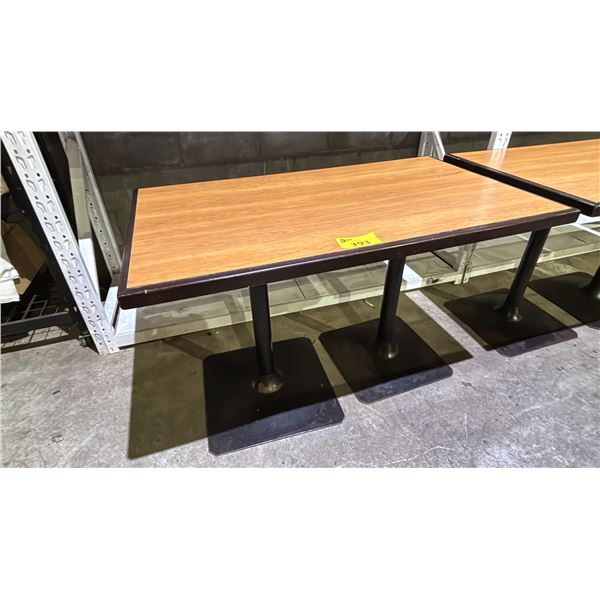 RECTANGULAR WOODEN TABLE WITH METAL BASE- APPROX. 48" X 28"