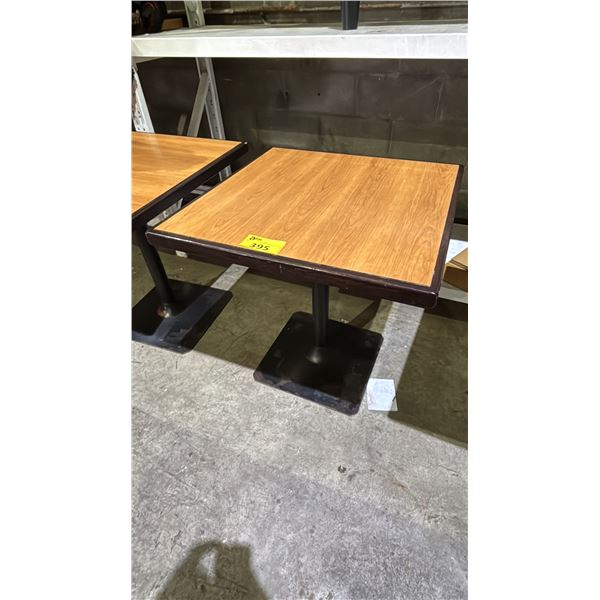 RECTANGULAR WOODEN TABLE WITH METAL BASE- APPROX. 28" X 28"