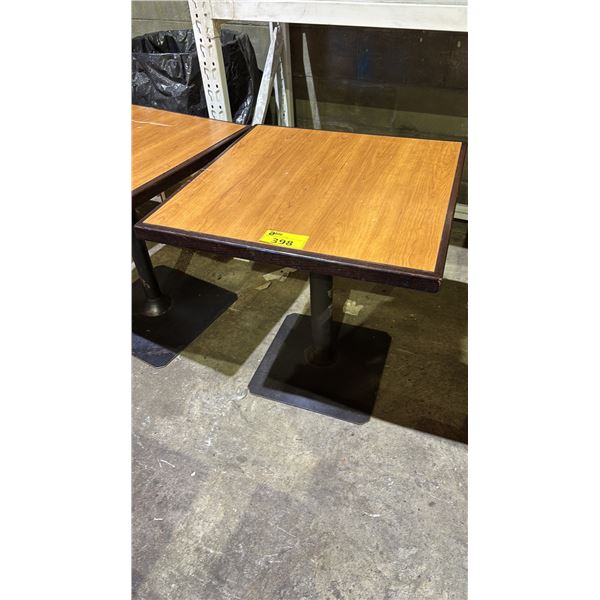 RECTANGULAR WOODEN TABLE WITH METAL BASE- APPROX. 28" X 28"