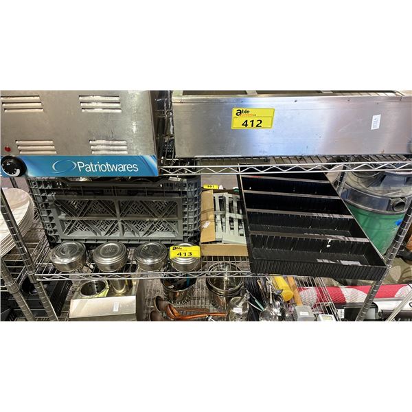 CRATE OF METAL RICE BOWLS W/LIDS, LASERLINE TRAY & MORE
