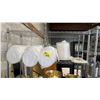 Image 1 : SHELF OF PLASTIC TABLECLOTHS & PLASTIC LIDS