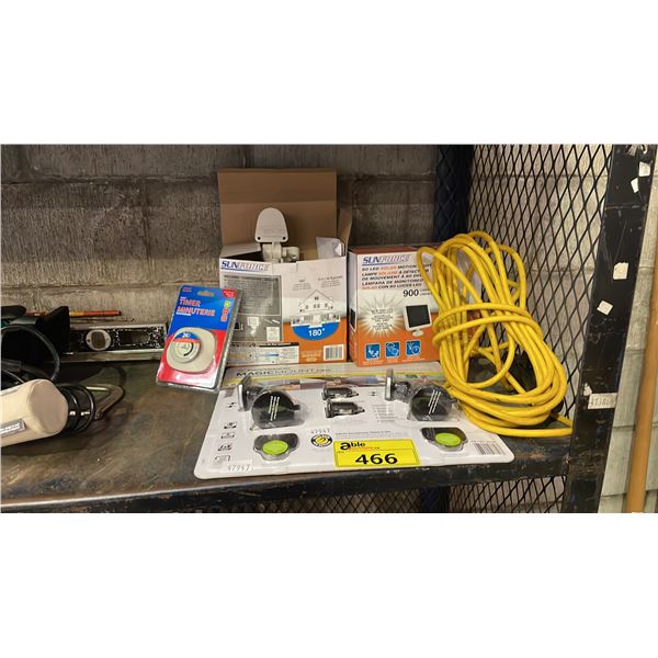 ASSORTED ITEMS INCLUDING SUNFORCE LED SOLAR MOTION LIGHTS, SCOSCHE MAGIC MOUNT PRO, SECURITY TIMER