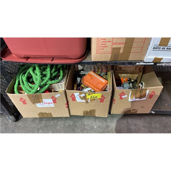 (3) BOXES OF ASSORTED TOOLS INCLUDING C CLAMPS, BRUSHES AND MORE