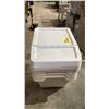Image 2 : SWISS GEAR ROLLING LUGGAGE & STACK OF IKEA SORTERA FOOD SAFE BINS