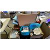 Image 2 : PALLET OF HOUSEHOLD ITEMS: PLASTIC BINS, MOTORIZED AWNING COVER, CORK BOARDS & MORE -