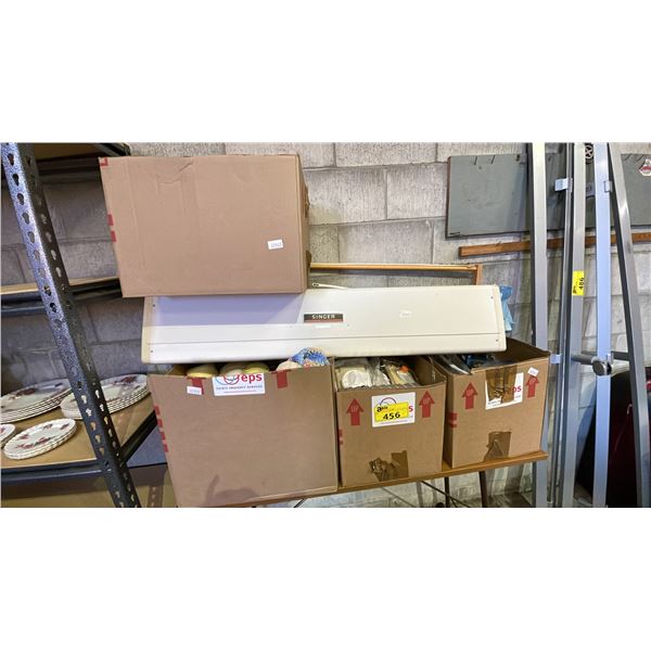 (2) KNITTING MACHINES & (4) BOXES OF ASSORTED YARN & KNITTING MACHINE ACCESSORIES