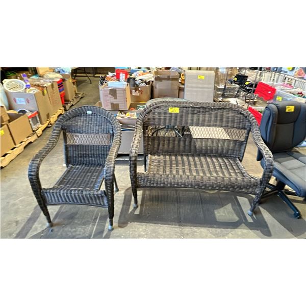 WICKER PATIO LOVESEAT & CHAIR