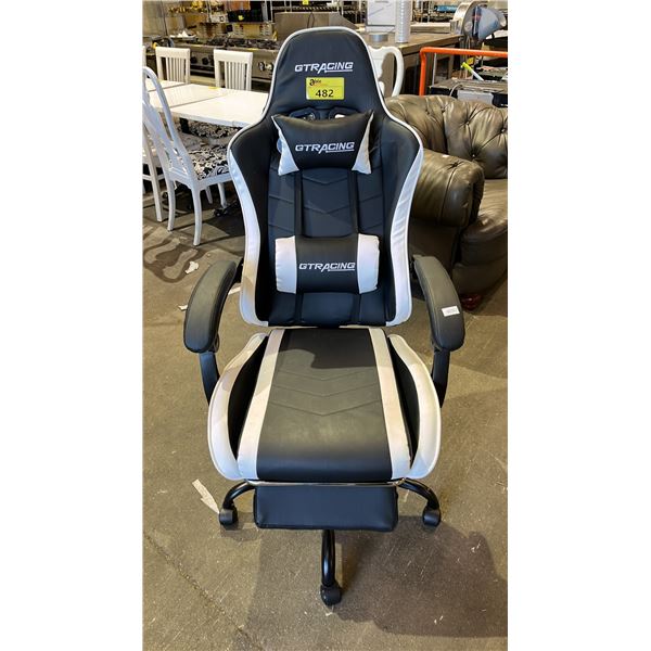 GTRACING BLACK & WHITE GAMING CHAIR WITH NECK & BACK CUSHIONS