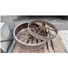 Image 2 : 2 PALLETS OF ASSORTED ANTIQUE METAL TRACTOR WHEELS