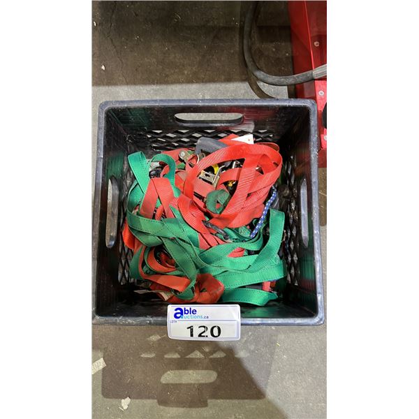 CRATE OF ASSORTED RATCHETING TIE-DOWN STRAPS