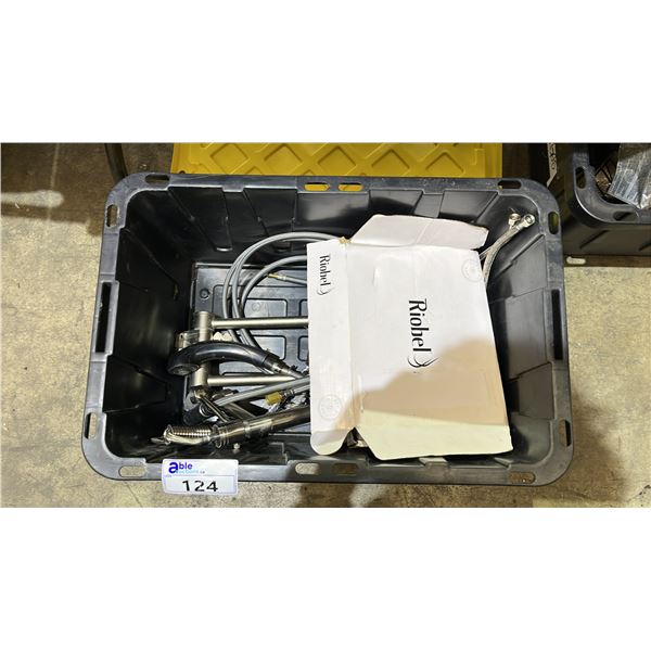 TOTE OF ASSORTED SHOWER HEADS & ATTACHMENTS