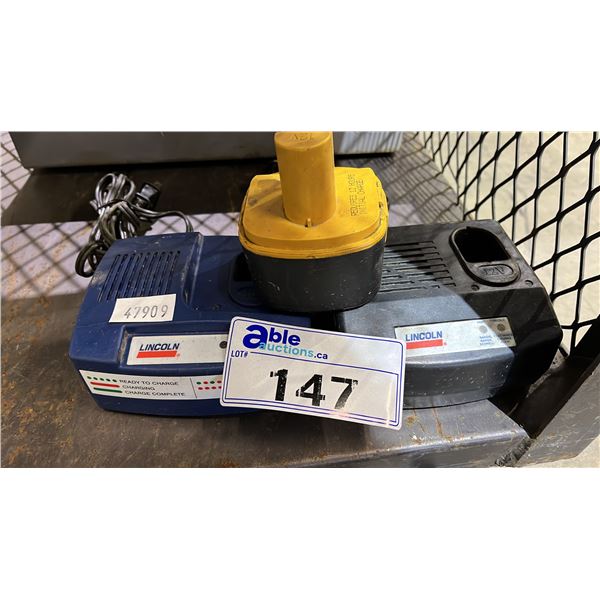 (2) LINCOLN BATTERY CHARGERS WITH 1 BATTERY